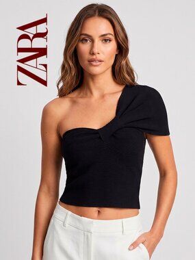 Zara Asymmetrical Knit Top with Front Knot